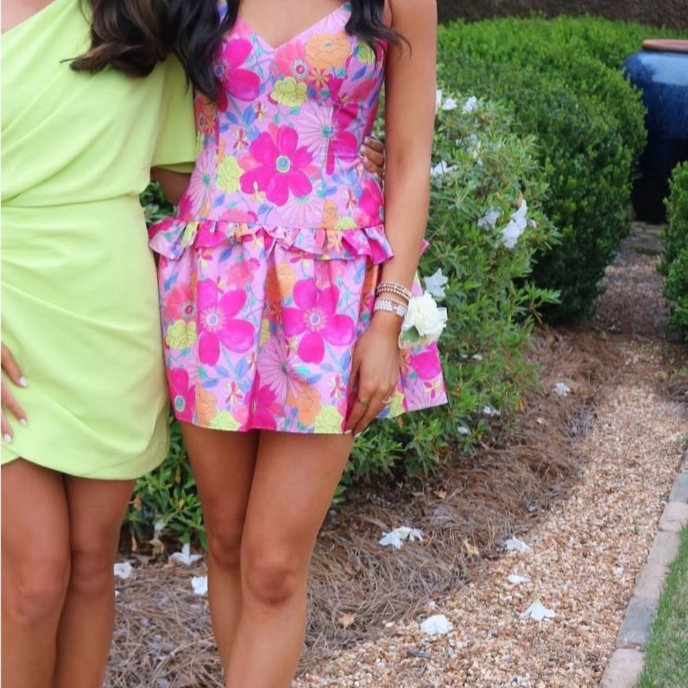 LoveShackFancy Pink Floral Mini Dress